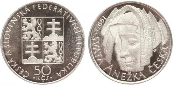 50 Kčs 1990 - Svatá Anežka Česká, PROOF