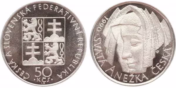 50 Kčs 1990 - Svatá Anežka Česká, PROOF