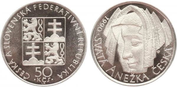 50 Kčs 1990 - Svatá Anežka Česká, PROOF