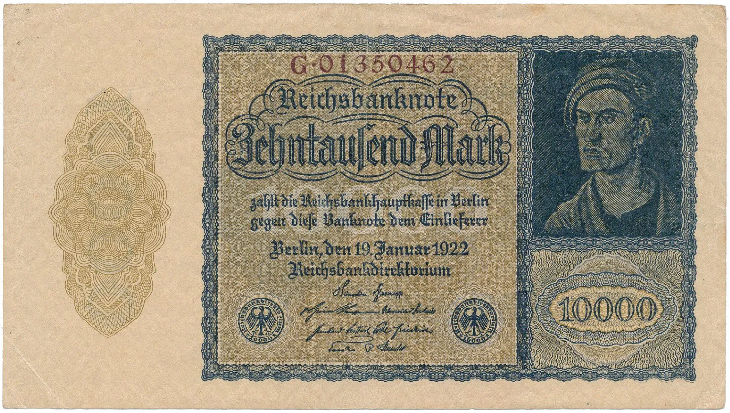 Německo, 10.000 Mark 1922, říšský 8-místný číslovač, Ro.69b
