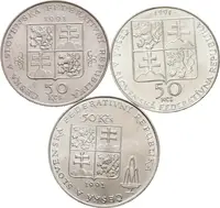 50 Kčs 1991 - Karlovy Vary, Mariánské Lázně, Piešťany, lesk, patina_3 ks — 2