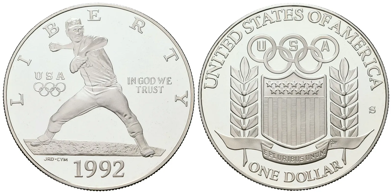 USA, 1 Dollar 1992 - Olympiáda - baseball, PROOF