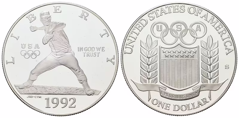 USA, 1 Dollar 1992 - Olympiáda - baseball, PROOF