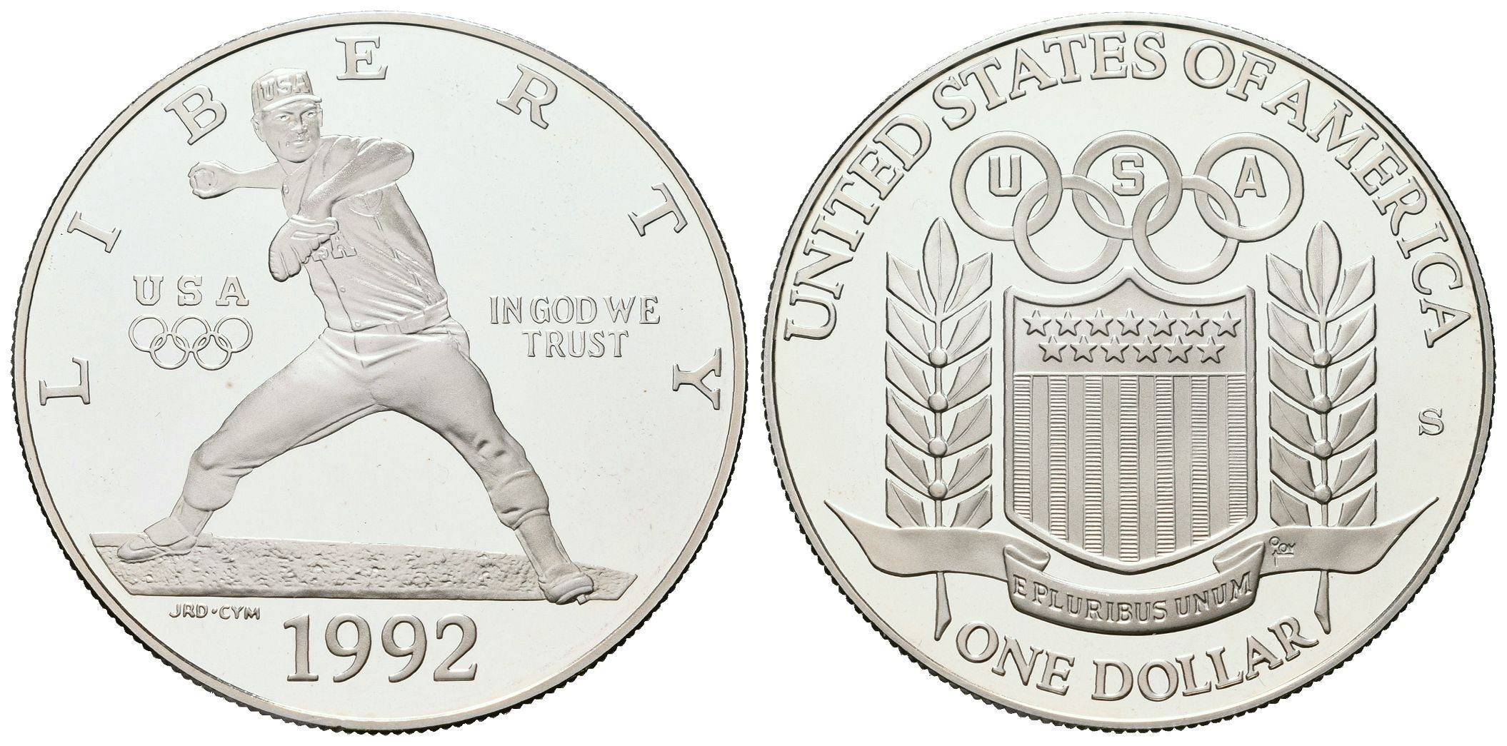 USA, 1 Dollar 1992 - Olympiáda - baseball, PROOF