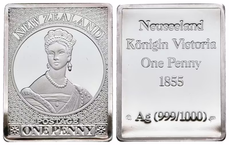 Stříbrná známka - Nový Zéland Královna Viktorie 1 Cent 1855 - Ag 7 g - 999/1000