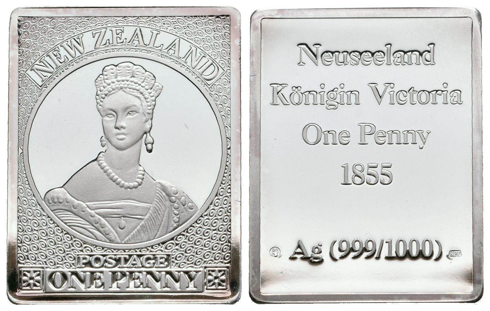 Stříbrná známka - Nový Zéland Královna Viktorie 1 Cent 1855 - Ag 7 g - 999/1000