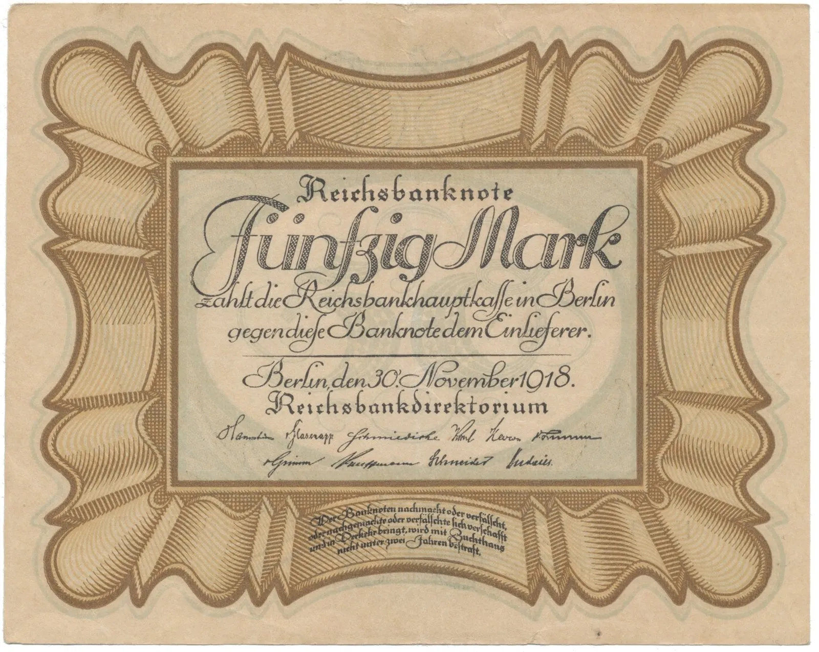 Německo, 50 Mark 1918, "EIERSCHEIN", Ro.57b