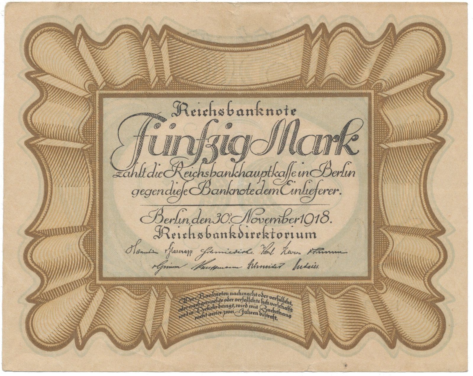 Německo, 50 Mark 1918, "EIERSCHEIN", Ro.57b