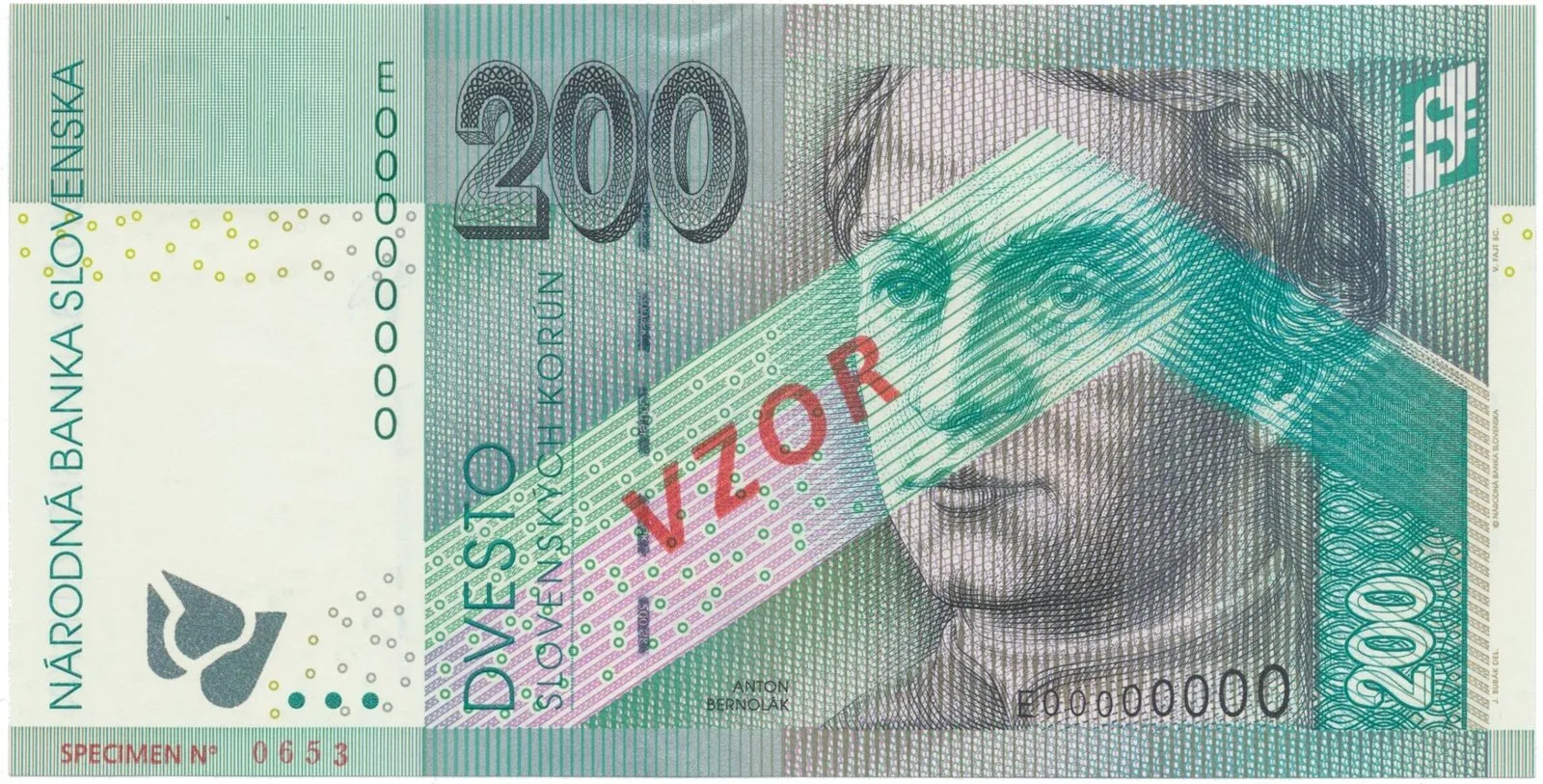 200 Koruna / 1. 6. 2006, E 00000000, bankovní vzor, Hej.SK46V1