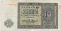 Německo - NDR, 10 DM 1948, tisk SSSR, 1 písmeno + 6-místný číslovač, Ros.343a