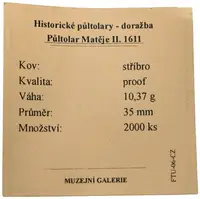 Replika - Historický 1/2 tolar - Matěj II. 1611 - fotografie 2