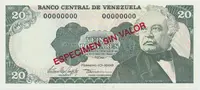 Venezuela, 20 Bolivares 1998, anulát - ESPECIMEN SIN VALOR, P.63fs