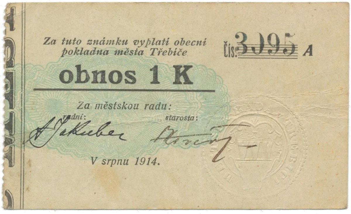 Třebíč - město, 1 K srpen 1914, silnější K, HH.223.5.6c1