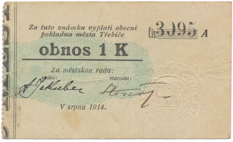 Třebíč - město, 1 K srpen 1914, silnější K, HH.223.5.6c1