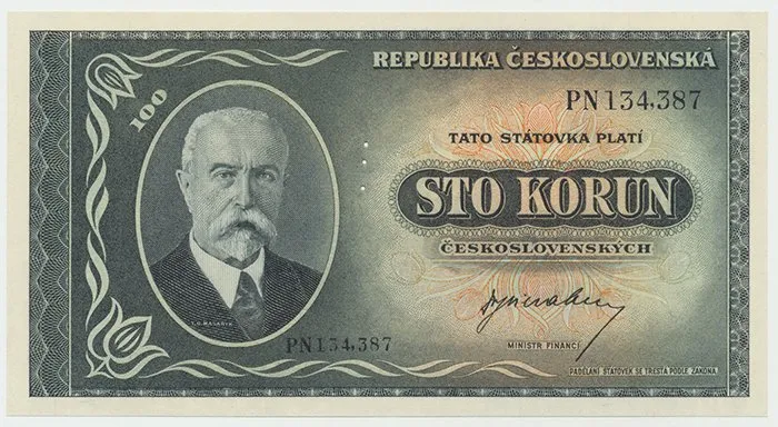 Československo, 100 Koruna b.d. (1945), perforace 3 md svisle, Hej.74a.S1