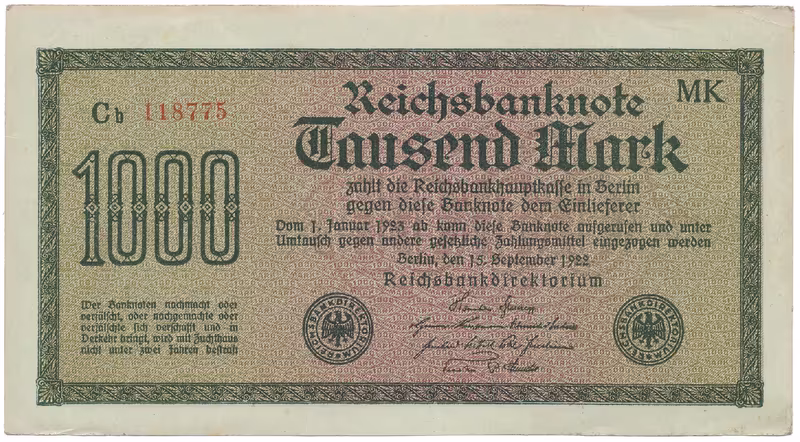 Německo, 1000 Mark 1922, vod. Wellen, 6-místné číslo, Ro.75q