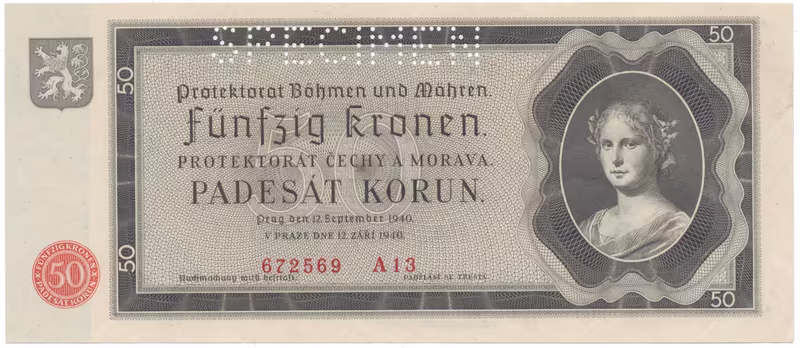 50 Koruna 1940, SPECIMEN, Hej.34a.S1