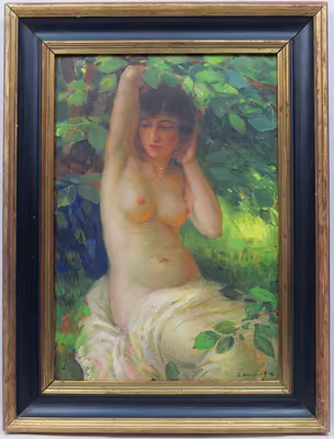 Bohumil Mareček: Bohumil Mareček (1884 - 1962) - Poloakt v zeleni