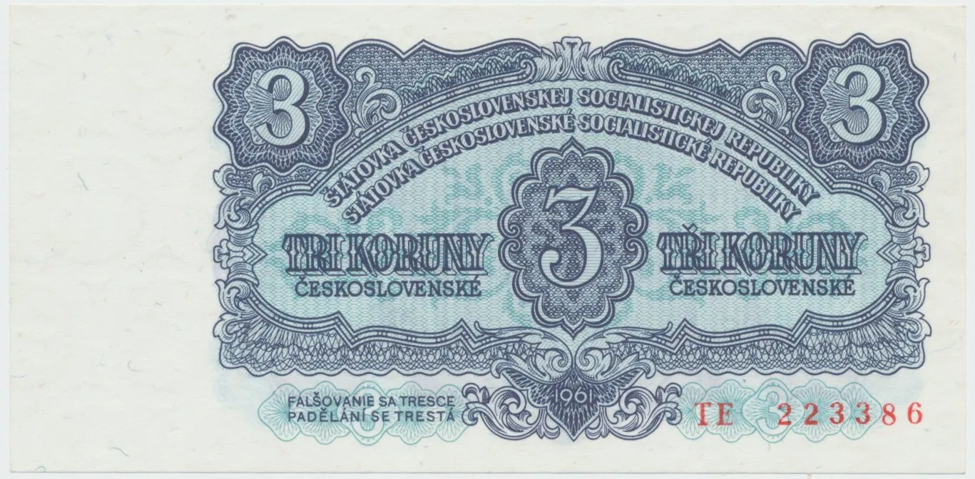 Československo, 3 Koruna 1961, série TE, Hej.98a