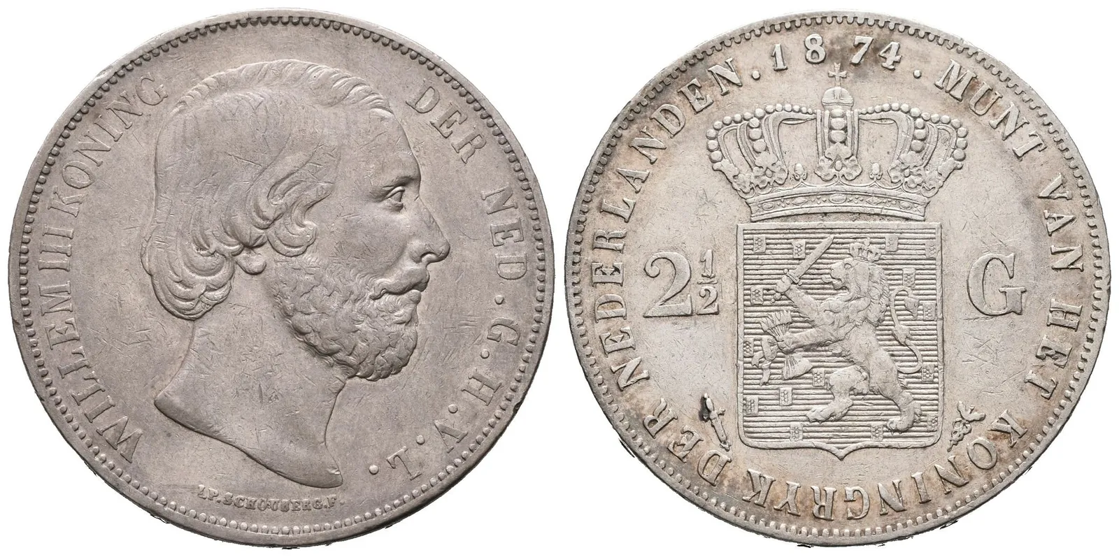 Nizozemí, 2 1/2 Gulden 1874