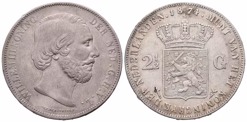 Nizozemí, 2 1/2 Gulden 1874