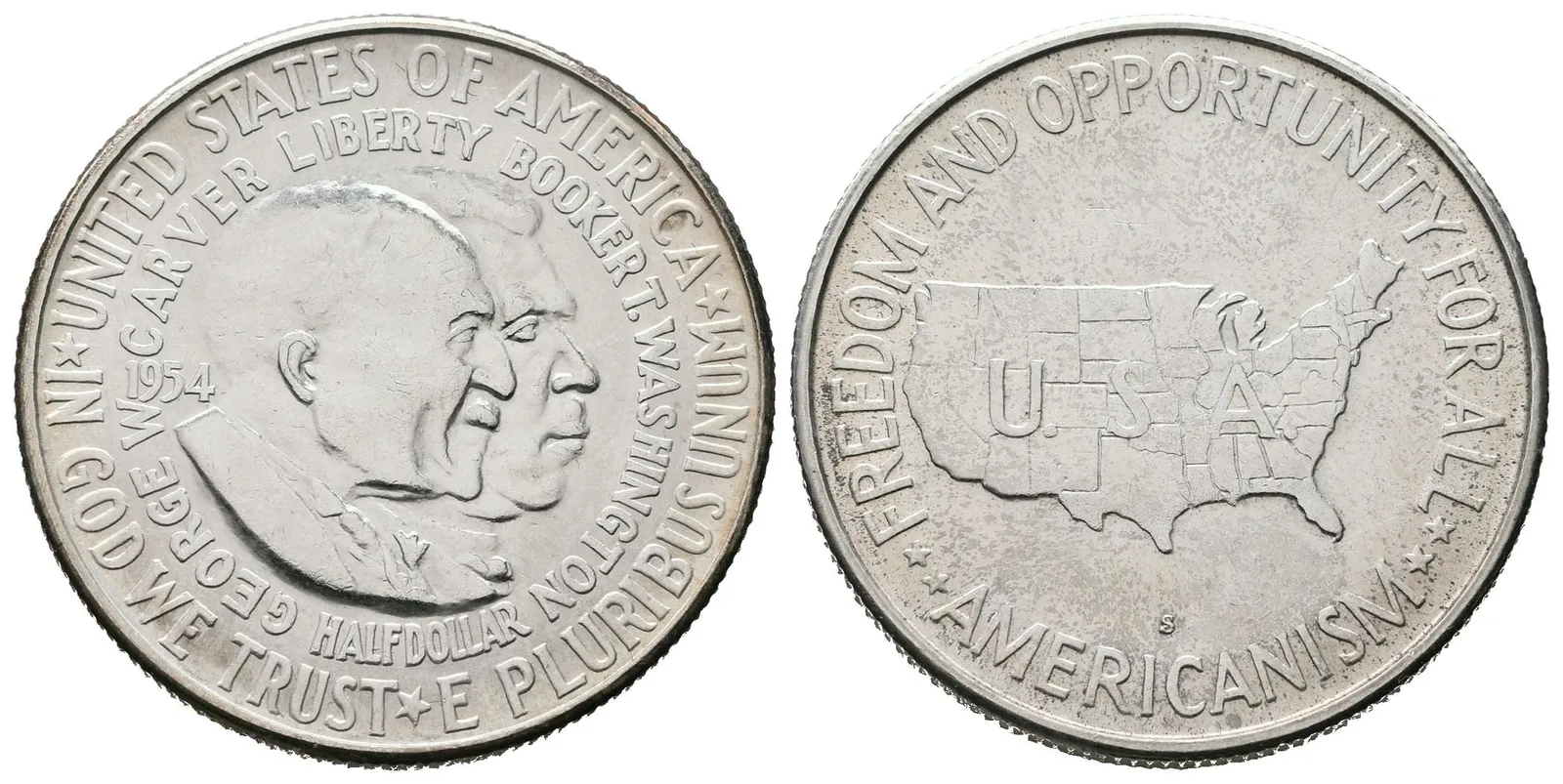 USA, 1/2 Dollar 1954 S - Booker T. Washington a George Washington Carver