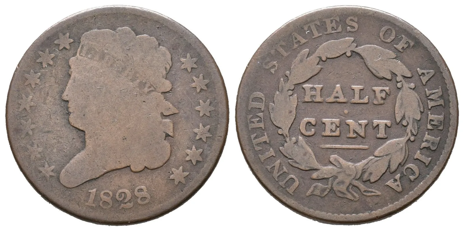 1/2 Cent 1828, KM.41, špatná zachovalost_R! — 1