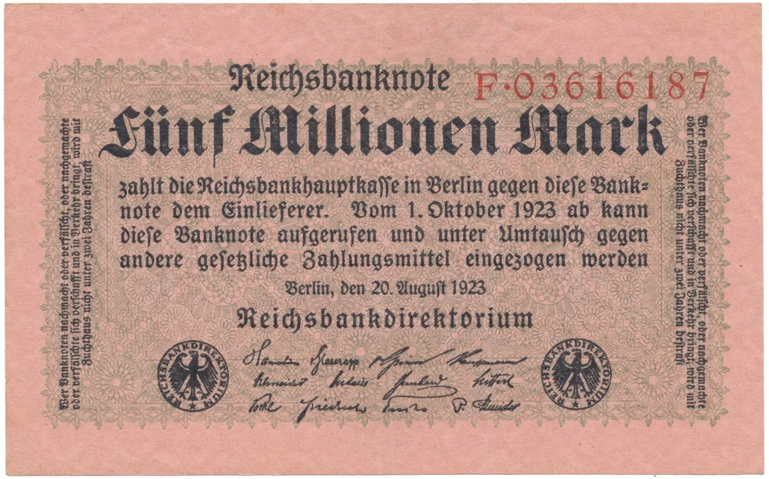 Německo, 5 Millionen Mark 1923, Ro.104a