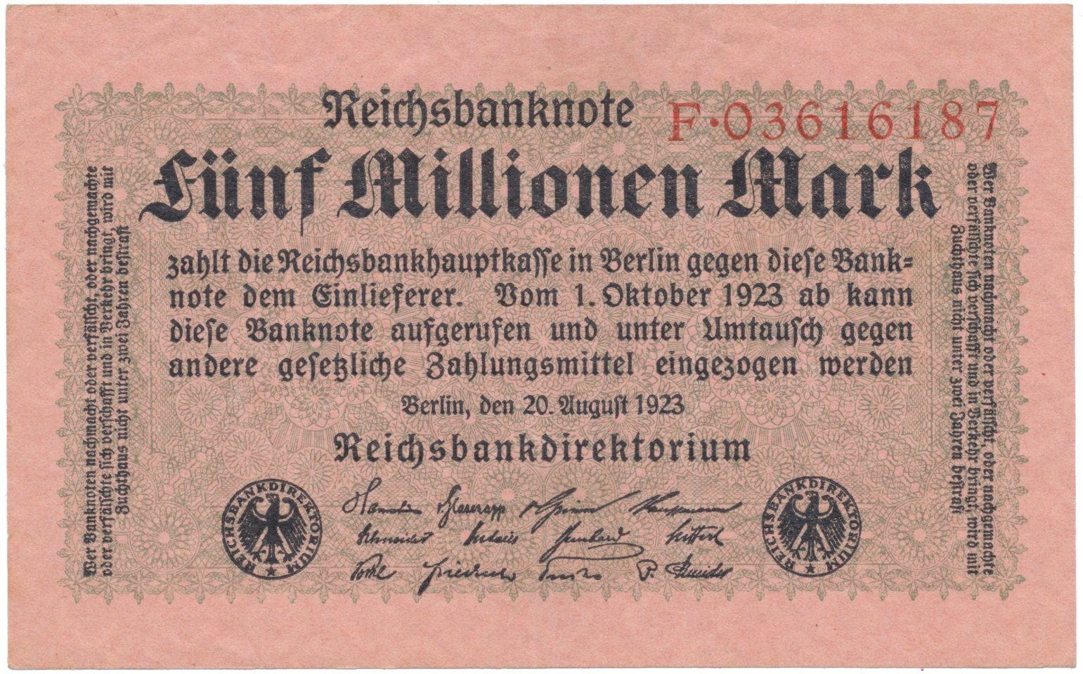 Německo, 5 Millionen Mark 1923, Ro.104a