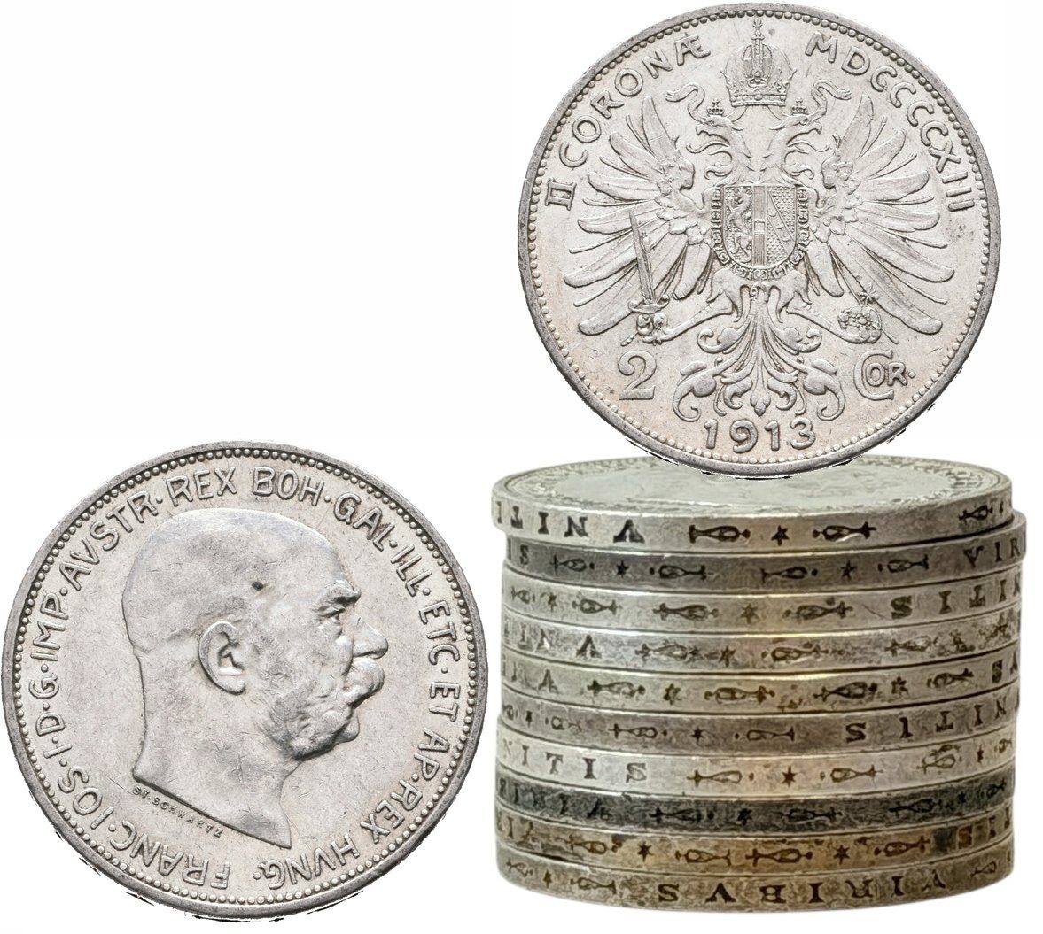 Soubor 2 Korun 1912 a 1913, 10 ks