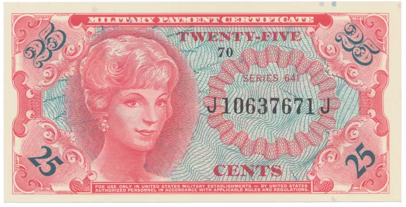 USA, vojenské vydání MPC, 25 Cents (1965), P.M59