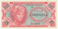 USA, vojenské vydání MPC, 25 Cents (1965), P.M59