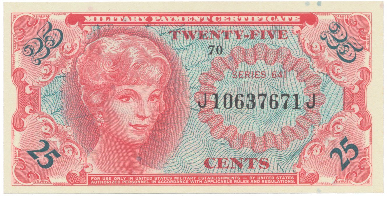 USA, vojenské vydání MPC, 25 Cents (1965), P.M59