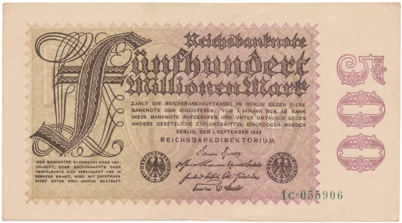Německo, 500 Millionen Mark 1923, vodoznak Kreuzblütten, Ro.109b