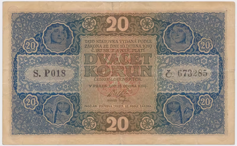 20 Koruna 1919, serie P, Hej.10a