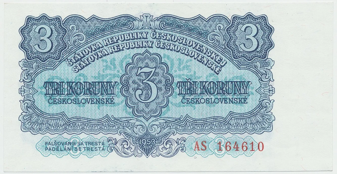 Československo, 3 Koruna 1953, tisk Moskva, série AS, Hej.90a1