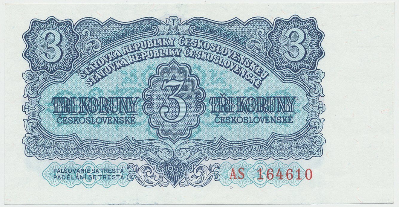 Československo, 3 Koruna 1953, tisk Moskva, série AS, Hej.90a1