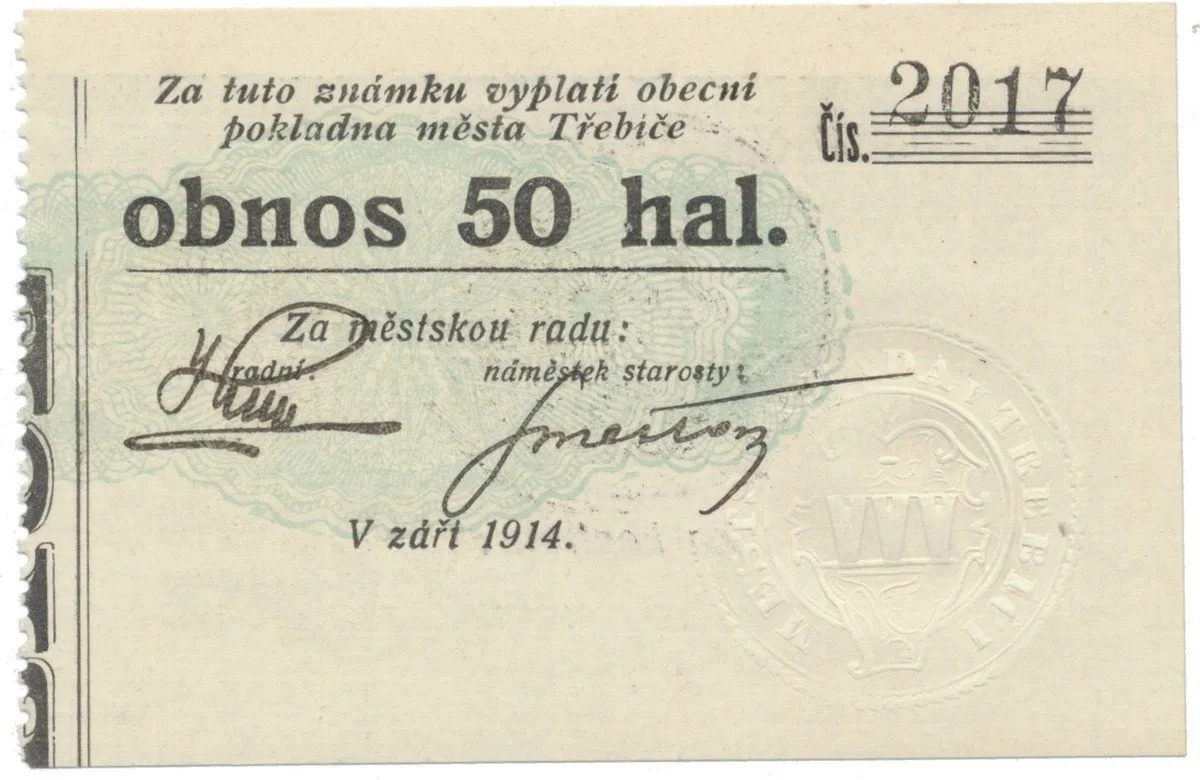 Třebíč - město, 50 hal září 1914, bez série, HH.223.5.8b