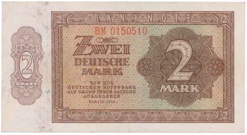 Německo - NDR, 2 DM 1948, tisk NDR (1951), 7-místný číslovač, Ros.341e