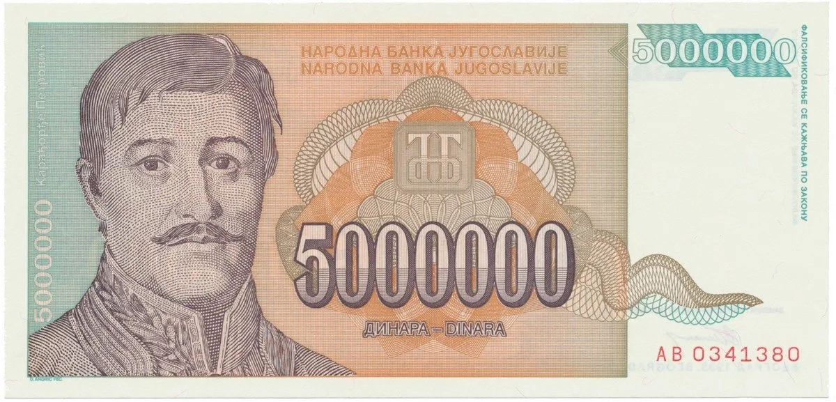 Jugoslávie, 5.000.000 Dinara 1993, P.132