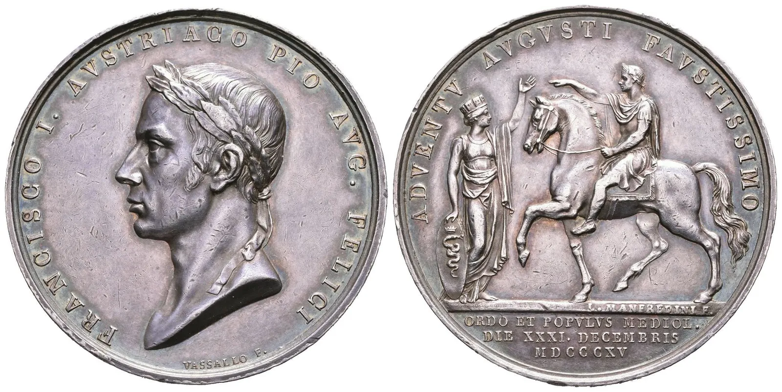 AR Medaile 1815 (Vassalo, Manfredini) - Návrat císaře do Milána. Poprsí zleva, opis / — 1