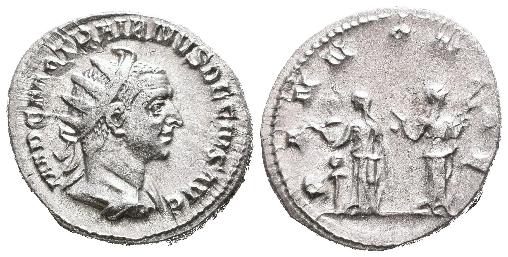 Antoninian, 249 - 251, Rv: PANNONIAE, dvě stojící Pannonie čelně vedle sebe, každá — 1