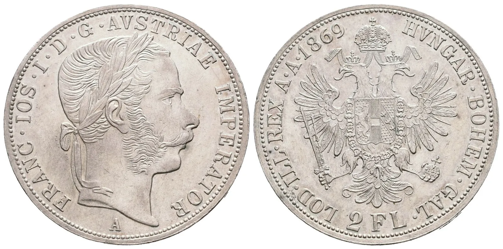 2 Zlatník 1869 A, velmi pěkná zachovalost, zbytky lesku, rysky, — 1
