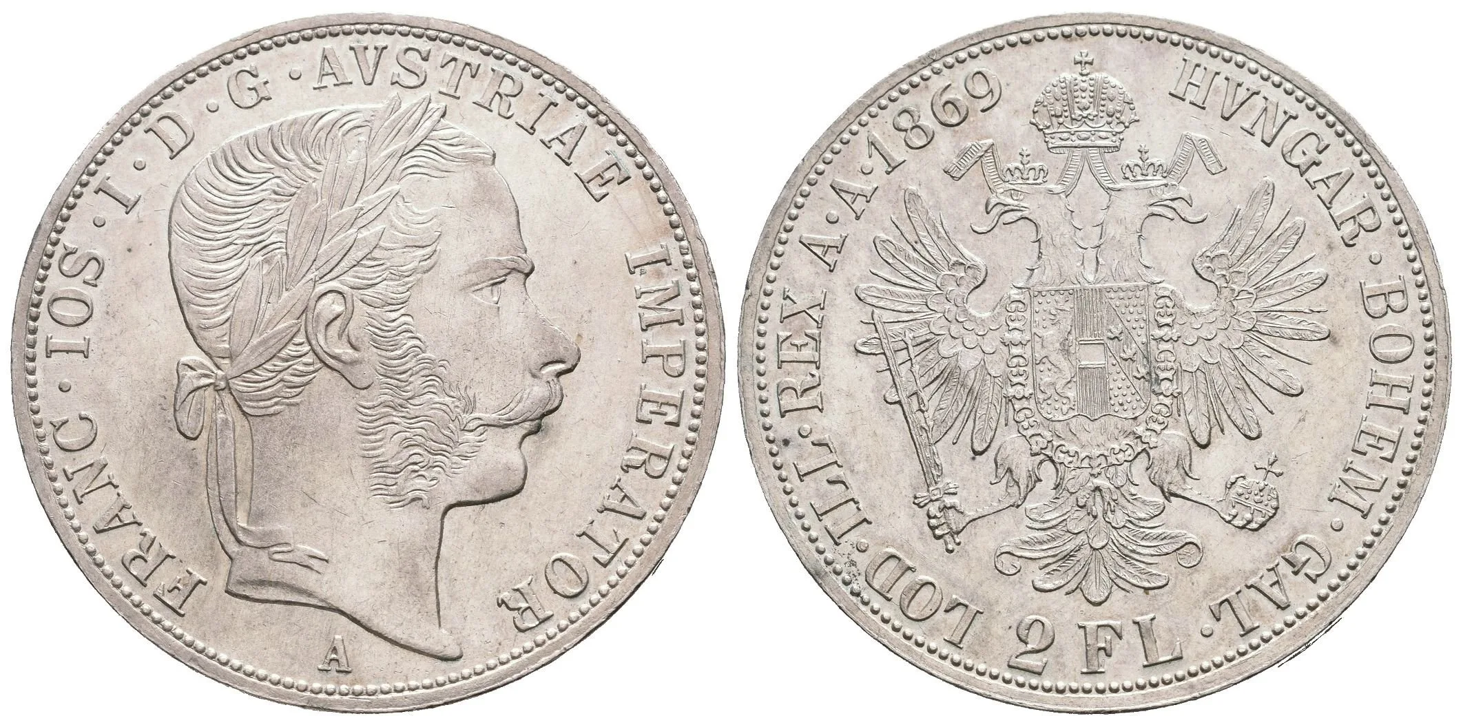 2 Zlatník 1869 A, velmi pěkná zachovalost, zbytky lesku, rysky, — 1