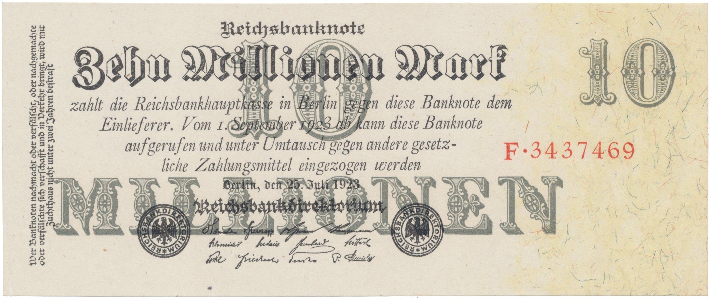 Německo, 10 Millionen Mark 1923, Ro.95