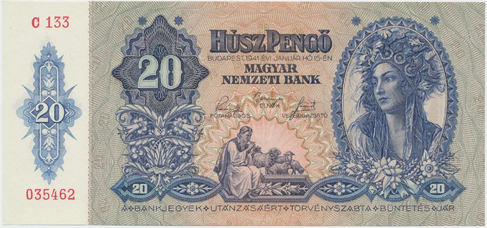 Maďarsko, 20 Pengö 1941, Hej.H8a