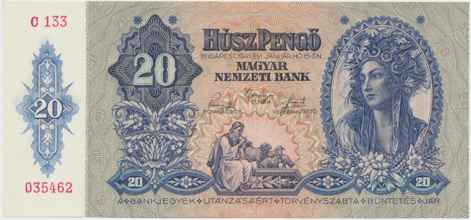 Maďarsko, 20 Pengö 1941, Hej.H8a