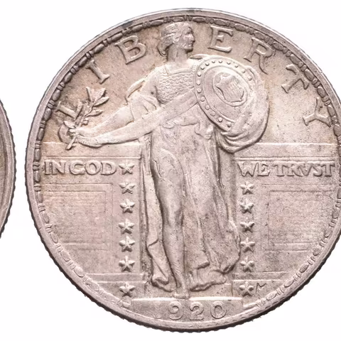 1/4 Dollar 1920, krásná zachovalost, tmavá patina, zbytky lesku,