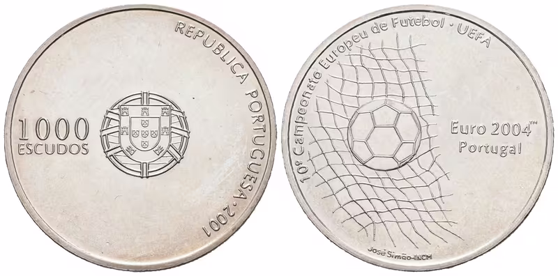 Portugalsko, 1000 Escudos 2001 - ME ve fotbale