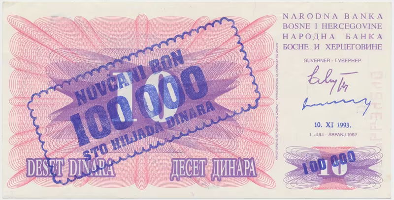 Bosna a Hercegovina, 100,000 Dinara 1993, P.34b